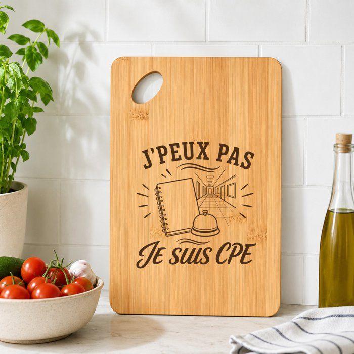Planche à Découper J’peux pas je suis CPE J'peux pas minimaliste | Plateau Apéro en Bambou Gravé 30 × 20 cm | Cuisine Barbecue