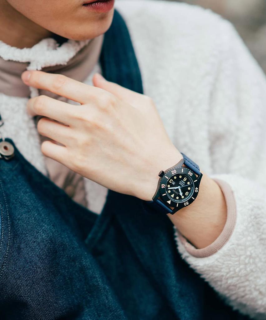 Ремень TRIWA Watch Campus Recycled Japan Navy x Black TIME FOR SUB OCEANS CAMP из переработанного морского пластика 10 ATM для мужчин и женщин (унисекс)