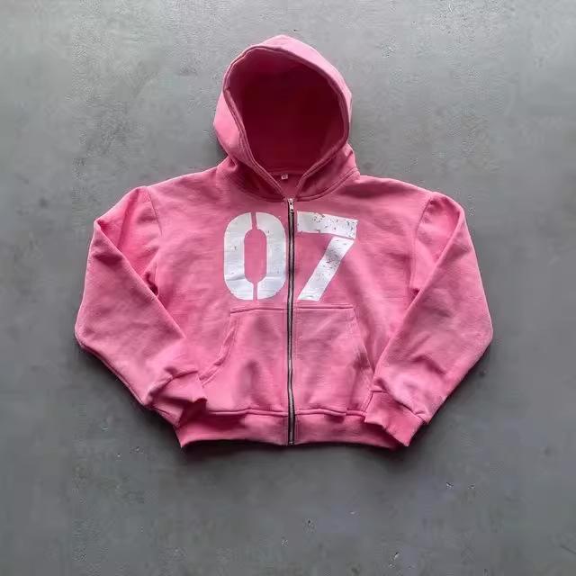 07 Trend Street Loose Sweater Set Men's and Women's Trend Hip Hop Sports Zipper Hooded Sweater Pants Set