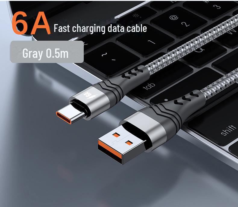 6A сверхбыстрый кабель Type-C с нейлоновой оплеткой для устройств Huawei, Samsung, Android мощностью 100 Вт
