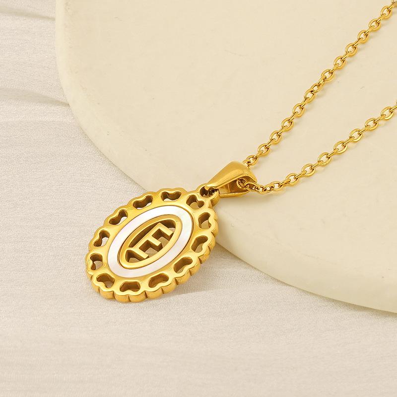 Titanium steel love hollow letter pendant female versatile fashion simple oval letter necklace female