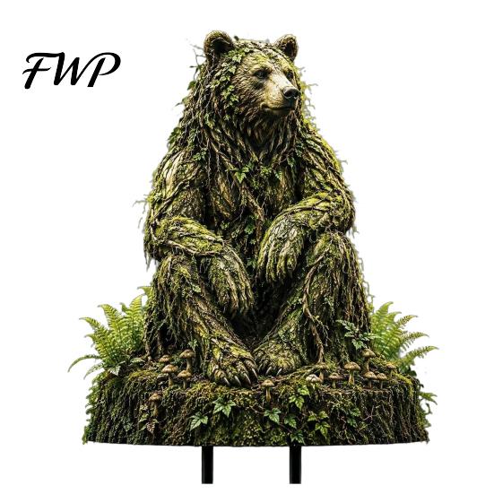 Storybook Style Patio Ornament Woodland Spirit Garden Stake, Forest Animal Yard Decor, 3D Rustic Stake Statue for Fairy Planter & Outdoor Display