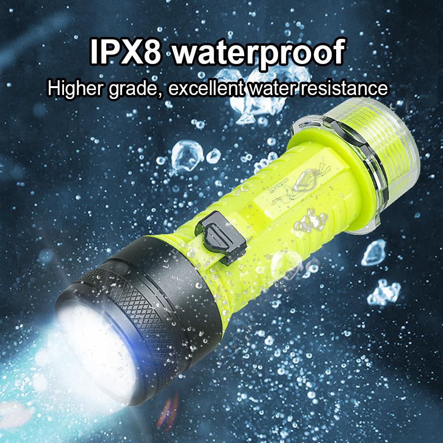 Мощный дайвинг-фонарь 18650 Подводный фонарь Перезаряжаемая лампа IPX8 Водонепроницаемый Профессиональный дайв-фонарь С ремешком на запястье