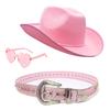Pink Western Cowboy Hat Sunglasses Square Scarf Rhinestone Belt Party Wedding Cosplay Dress Up Set