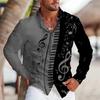 Music Piano Print Long Sleeve Shirt, Stylish Casual Men's Top