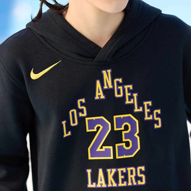 Nike X NBA Hoodie Los Angeles Lakers James 23 City Edition Casual Comfortable Kids Hoodies Black Purple 3Z2B7HDL5-LAK23