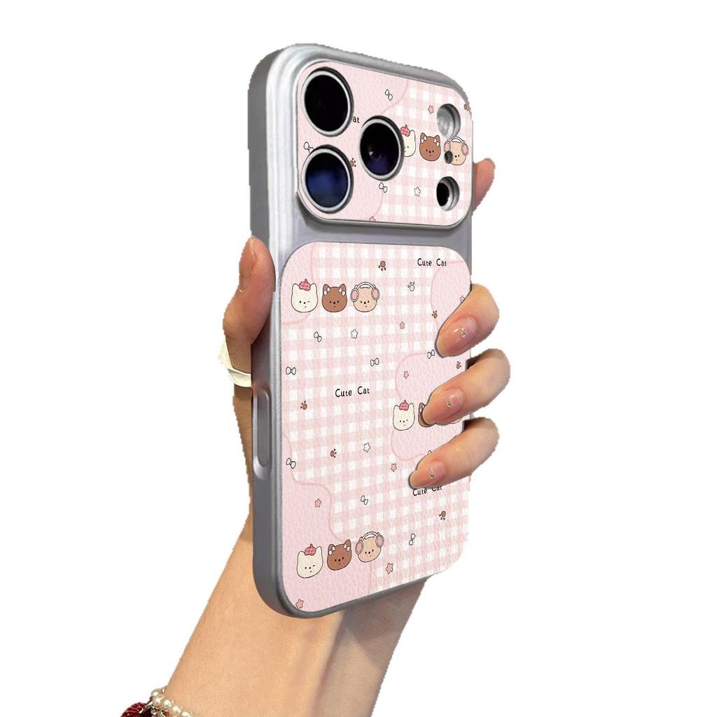 Пылезащитный чехол-мишка подходит для чехла мобильного телефона iPhone17promax, Apple 16pro новый 15pro нишевый 14 с кожаным узором.