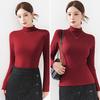 Women Bottoming Tops Half High Collar Long Sleeve Solid Color Slim Fit