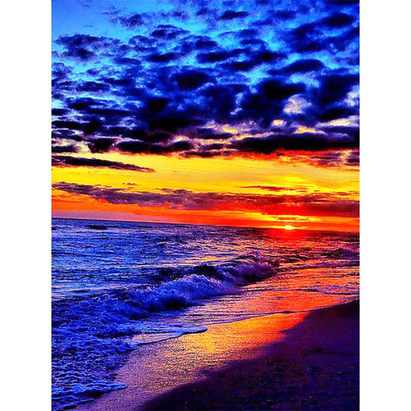 Full Round 5D DIY Diamond Painting Sunset Landscape Sea View Cross Stitch Kits Mosaic Rhinestone Embroidery Home Decor