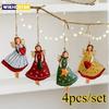 Set of 4 Vintage Angel Hanging Decorations – Fantasy Wooden Xmas Tree Decor, Lightweight, No Power Needed