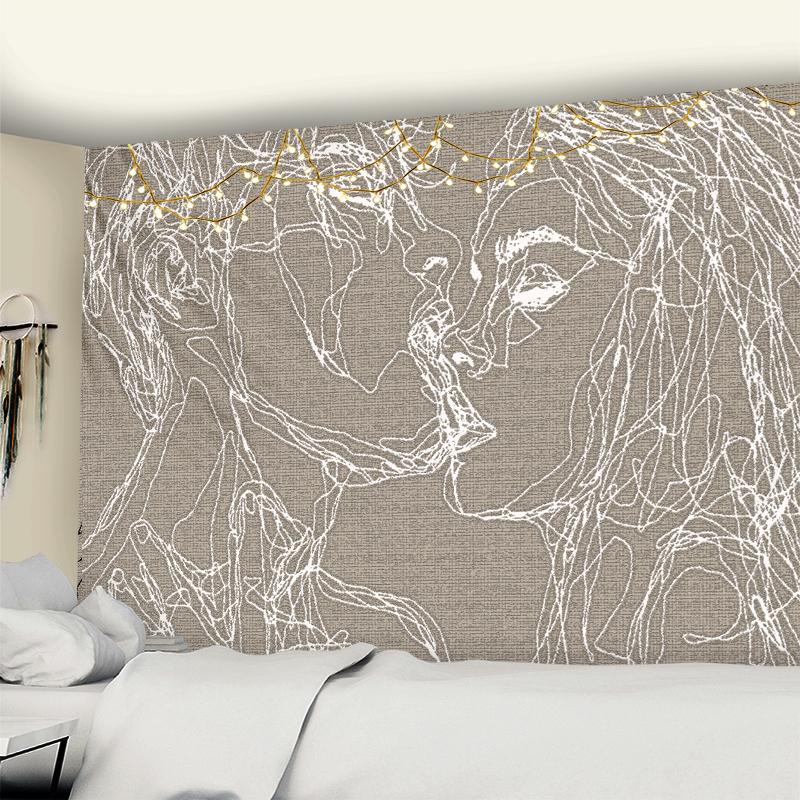 Креативная линия живописи, гобелен, настенный богемный хиппи для мужчин и женщин, поцелуй, психоделический абстрактный ковер, ретро-декор
