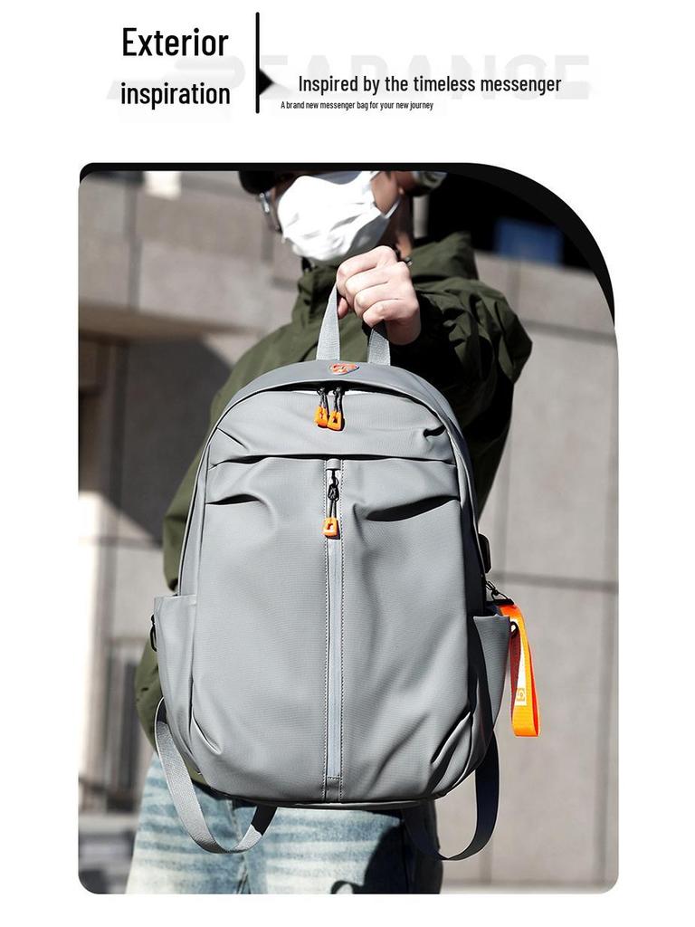 Men's Multi-Functional Casual Business Backpack with Logo Option - Simple Solid Color Fashion Design