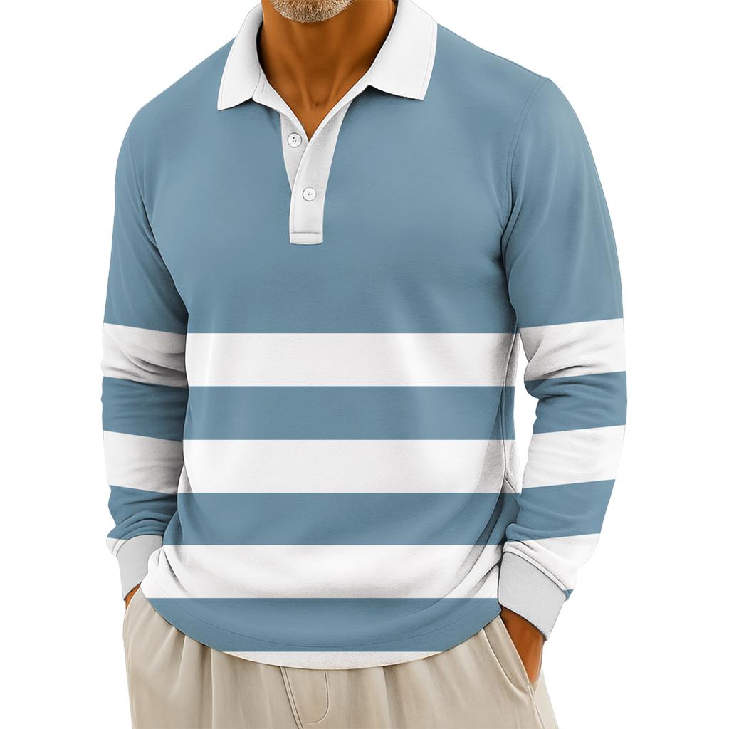 Мужские повседневные топы с длинными рукавами на пуговицах с полосатым принтом