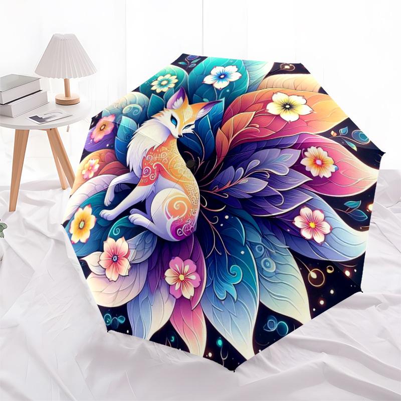 1pc Fantasy Fox Mandala Umbrella with Plastic Handle,Suitable for All Seasons Home Travel Outdoor UmbrellaDD011