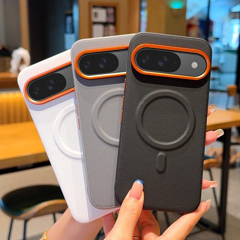 Phone Cases Google, Solid‑Color Faux‑Leather Magnetic Phone Case