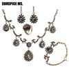 Bohemia Wedding Jewelry Sets for Women Antique Gold Color Earring Bracelet Ring Necklace Full Crystal Bride Gift