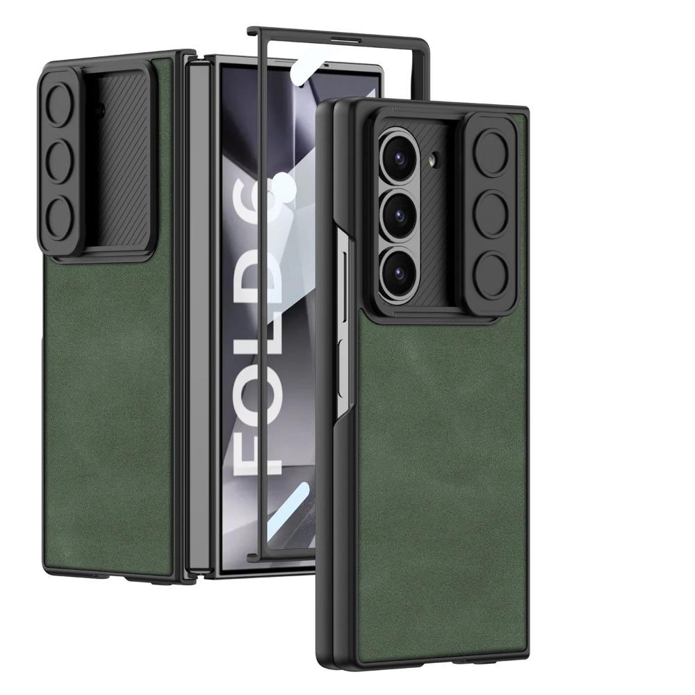 Роскошный жесткий чехол для телефона из искусственной кожи для Samsung Galaxy Z Fold 6, противоударный чехол с защитной пленкой для экрана, защита камеры