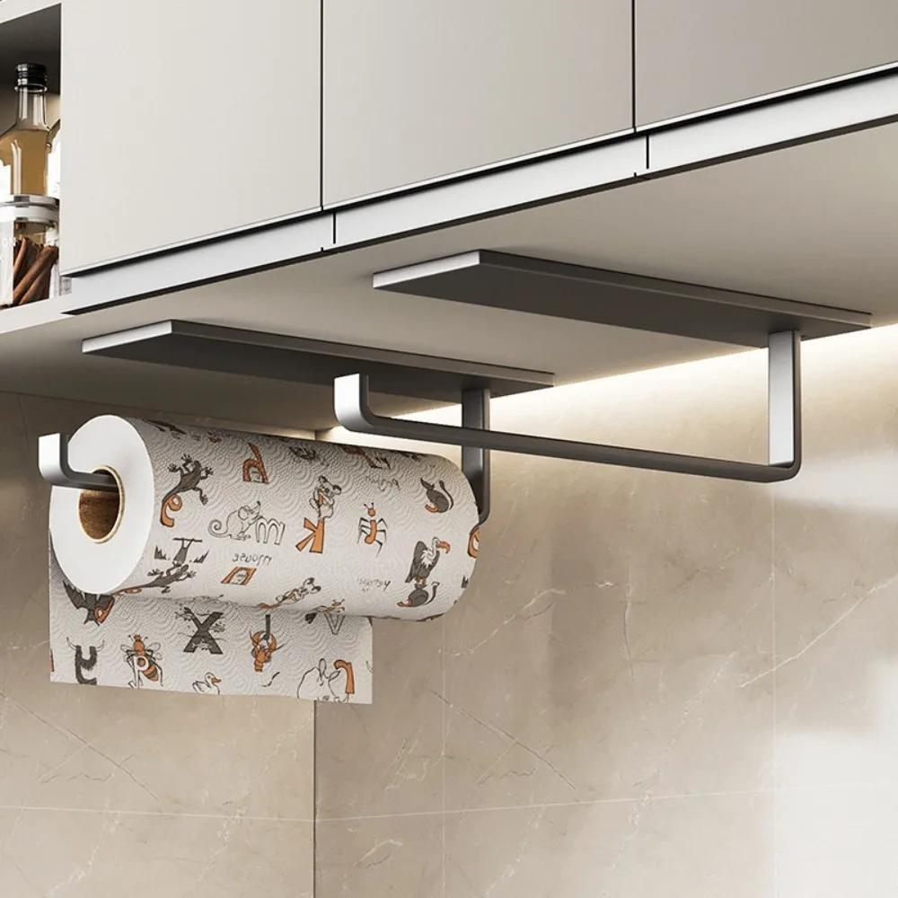 Держатель для бумажных полотенец без перфорации, Держатель для рулона бумаги для кухонного шкафа, Хранение тряпок для пластиковой пленки, Настенные полки