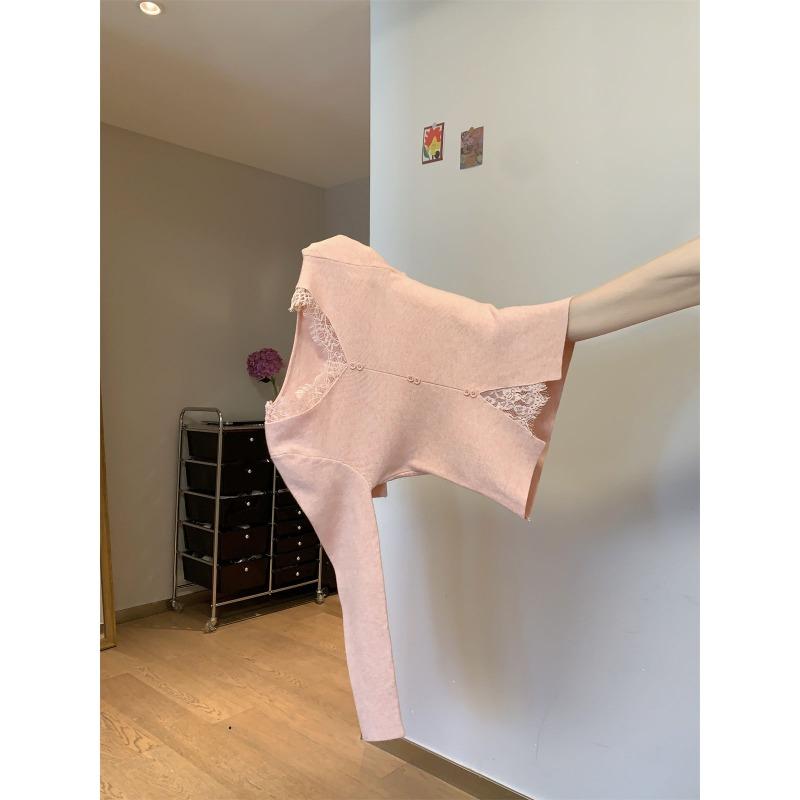 Весенний, осенний и зимний трикотажный свитер с кружевом на воротнике высокого класса для миниатюрных женщин, с тонким нижним бельем и топами для женщин