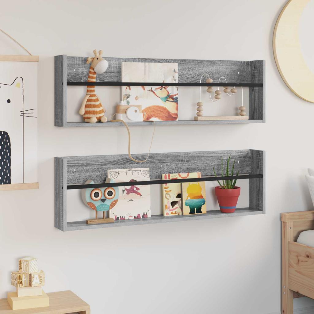 Magazine Shelf 2 pcs Grey Sonoma 100 x 12 x 30 cm Engineered Wood