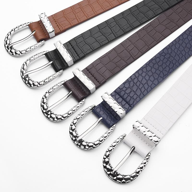 Silver Oval Button Design Women's Belt Casual Simple Design Jeans Accessories Girdle Girls High Quality Pu Leather Waistband