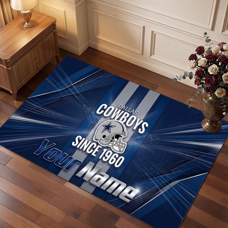 Dallas Cowboys Personalized Crystal Velvet Carpet, Customized Name Text Soft Anti‑Slip Rug for Living Room Bedroom