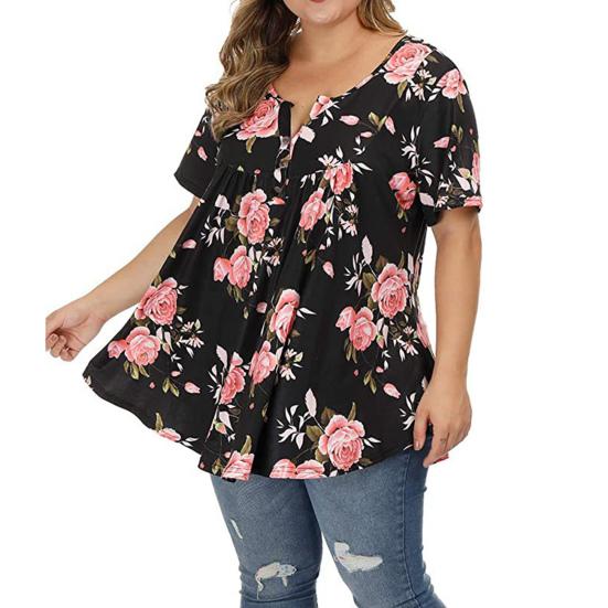 Женские топы с V-образным вырезом, коротким рукавом, туника, рубашка с пуговицами, свободный крой, повседневная пляжная блузка, повседневная одежда