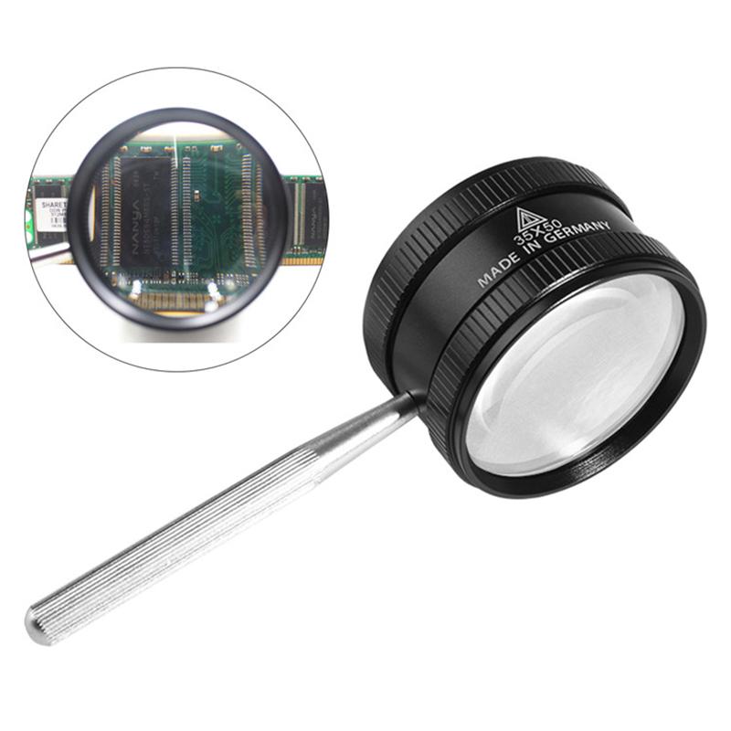 35x Handheld Magnifying Glass Optical Lens With Metal Handle High Magnification Loupe Reading Jewelry Stamps Magnifiers