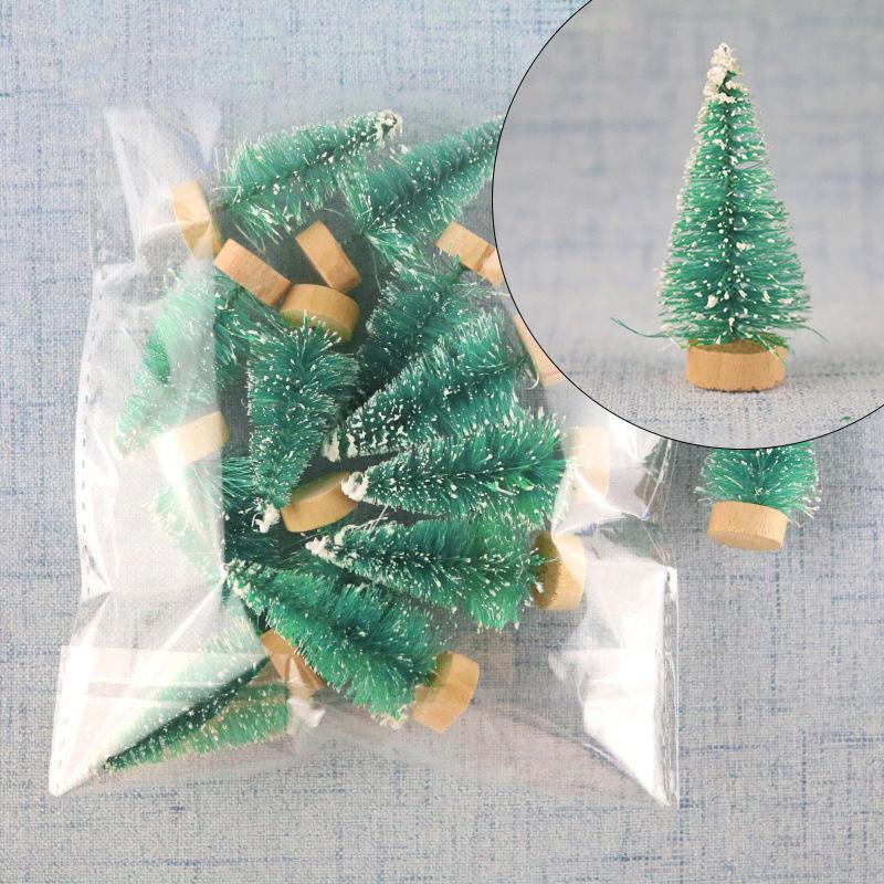 12pcs Mini Christmas Tree Artificial Sisal Frost Snow Pine Tree Christmas Decoration Xmas 2025 New Year Party Tabletop Ornaments