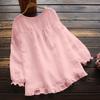 2024 Women's Cotton Linen Ruffle Cuff Long Sleeve Round Neck Shirt