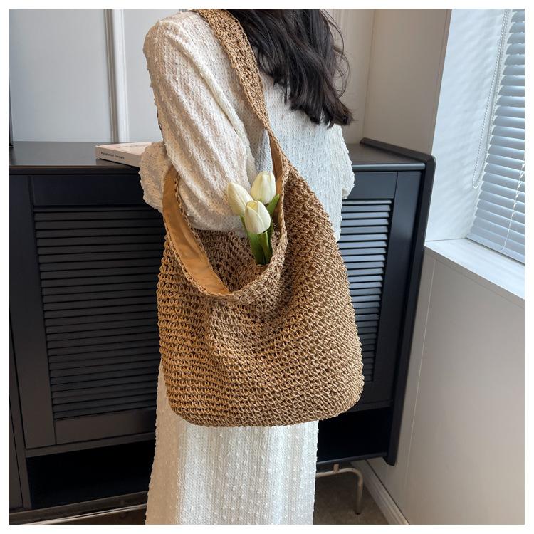 Сумка ручная новая повседневная на плечо пляжная для отпуска большой вместимости для поездок на работу плетеная соломенная сумка-тоут для женщин