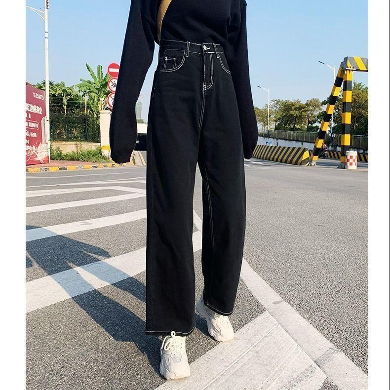 Черные свободные широкие джинсы с высокой талией, женские тонкие прямые брюки весной и осенью