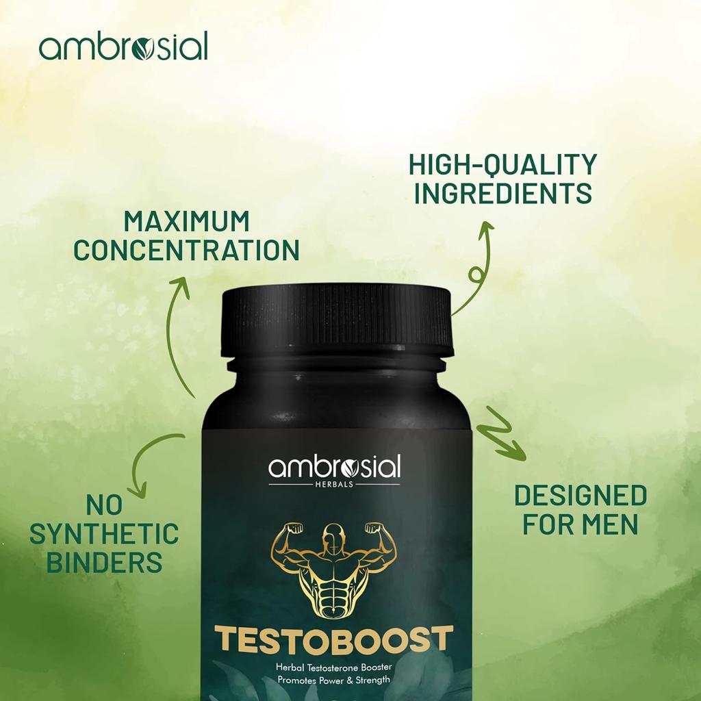 AMBROSIAL Testoboost Ultra Premium травяной усилитель тестостерона для мужчин смесь из 3 натуральных трав для повышения энергии 60 веганских капсул