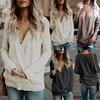 Women's Knitted Deep V-Neck Long Sleeve Wrap Front Loose Sweater Pullover Jumper