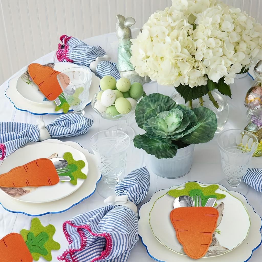 6 Pieces/set, Easter Radish Knife and Fork Bag, Radish Tableware Set, 26 * 12cm/10.24 * 4.72 Inches, Party Desktop Decoration Supplies