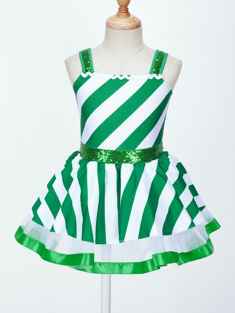 Костюм Санта-Клауса для девочек, конфетная трость, полосатое танцевальное платье-пачка с блестками, купальник для фигурного катания на коньках, платье для катания на роликах