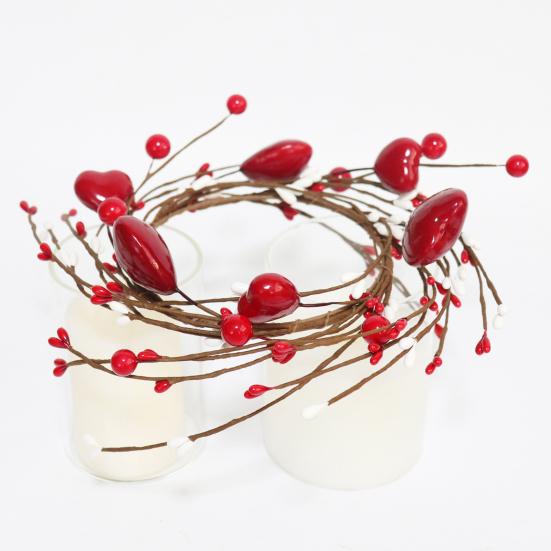 Кольцо для свечи в виде сердца с ягодами, искусственный венок из красных ягод, подсвечник, гирлянда, центральный элемент стола для фестивальной вечеринки на День святого Валентина, День матери