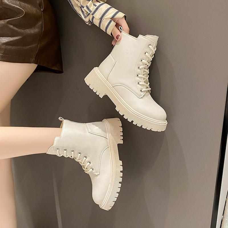 Fashion Women's Winter 2025 New Snow Boots with Velvet Flat Top Flat Shoes High Quality Lace Elegant PU Leather Casual Black Ankle Boots