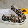 Женские кроссовки 2025 Легкие парусиновые туфли с цветочным принтом Удобные плоские кроссовки для ходьбы Женские слипоны с круглым носком Повседневная обувь Женская