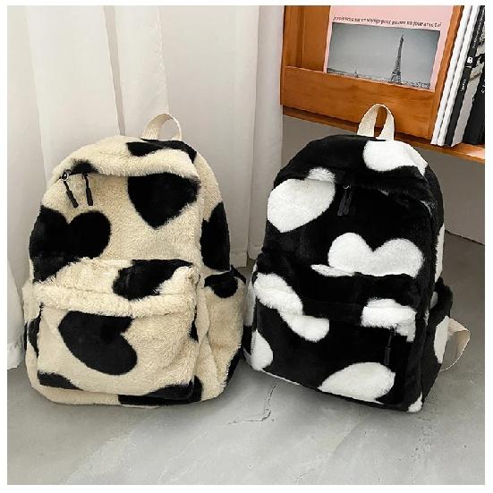 Heart Plush Cartoon Backpack Girl Plush Backpacks Cute Fur Backpacks Children School Bags Kids Gift Book Bag