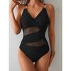 2025 Сексуальный сетчатый купальник Цельный с кольцом и бретелями Купальный костюм Женский Однотонный Купальник Купание Плавательный костюм Женская Пляжная одежда