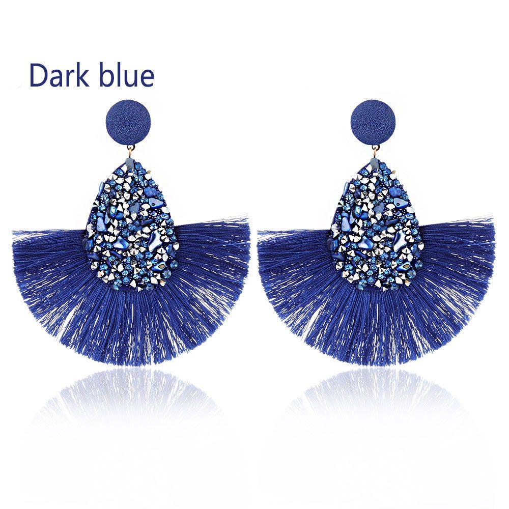 Women Colorful Charm Crystal Glitter Sequins  Dangle Tassel Earrings Fringe Drop Teardrop
