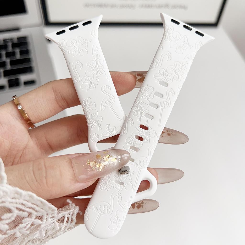 Силиконовый резной цветок фламинго, подходящий для часов Apple Watch, ремешок Apple Watch для iWatch, спортивный рельефный ремешок