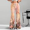 Women's Fashion Loose Drawstring Waist Floral Print Casual Sports Pants Casual Flared Pants