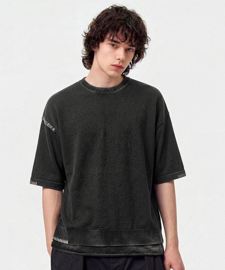 CUTZ Короткий рукав Вязаный топ с эффектом stonewash и швами