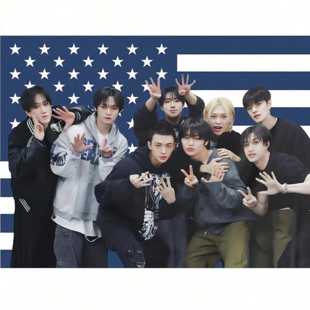 Stray Kids Concert Banner 1Piece Pink American Flag Design Durable Wall Decor for 8Member Fan Events Home Decoration
