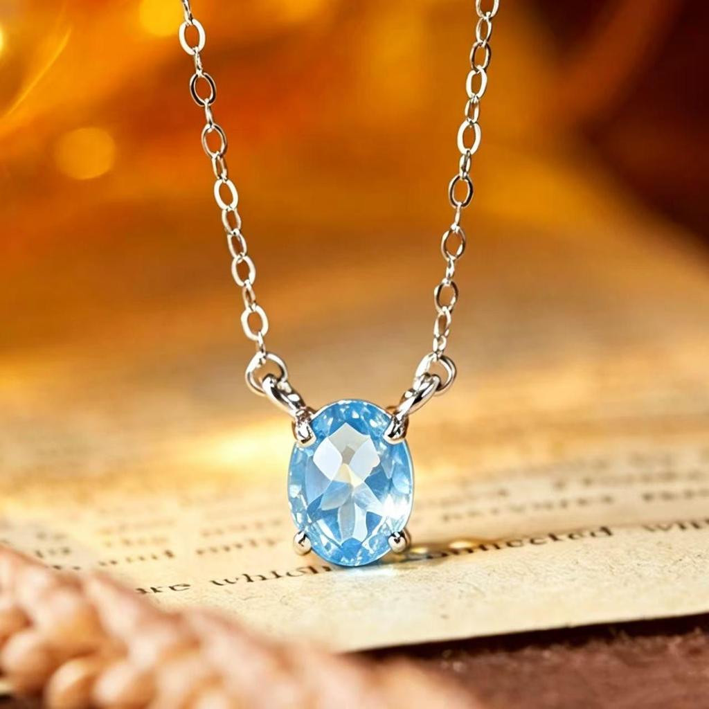 Серебряная цепочка на ключицу S925 с подвеской из разноцветных драгоценных камней для женщин