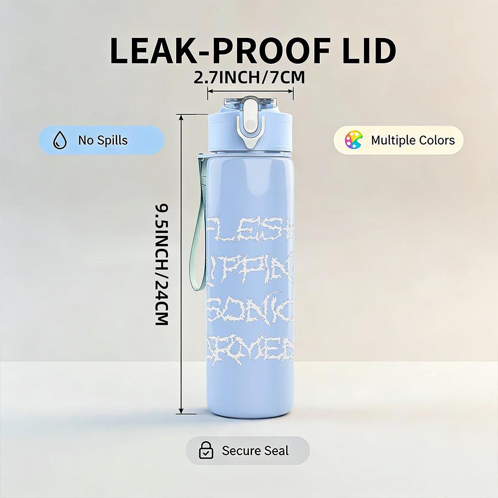 1PC Grey layered grunge vertical band print 750ml colorful plastic sports water bottle leakproof pop up lid with straw for outdoor work home use