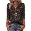 Women's 3/4 Sleeve Shirts V Neck Print Tops Casual Tops Basic Tees Blouse Loose Tops