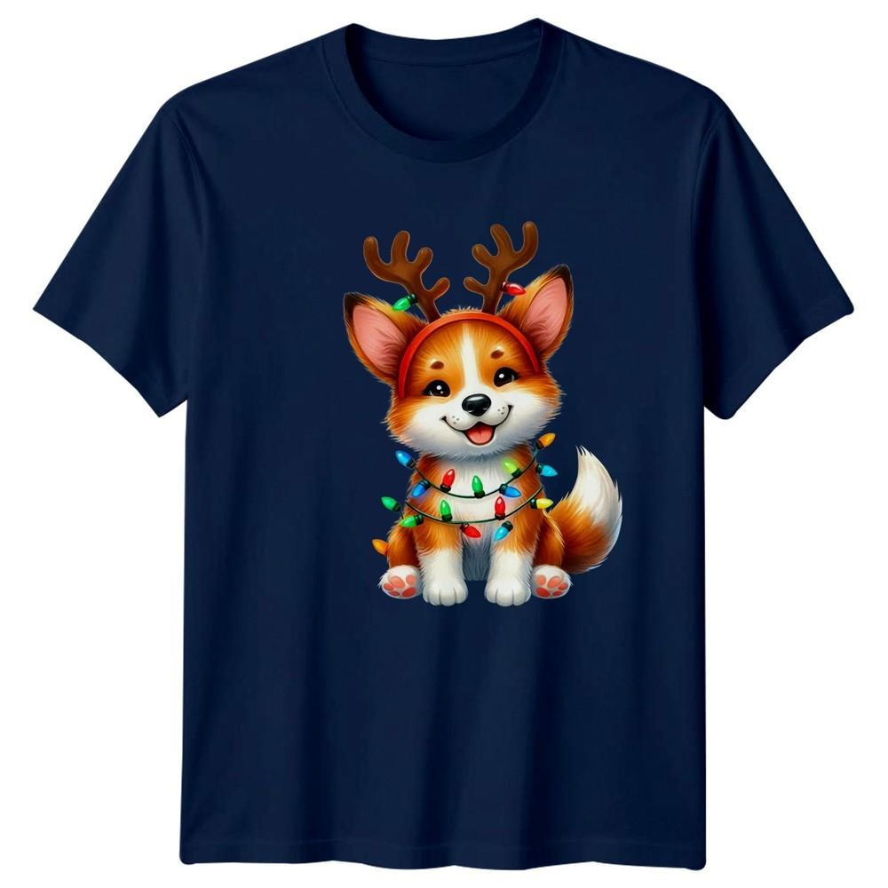 Corgi Reindeer Christmas Lights Holidays Unisexs Unisexs Graphic Tee Shirt